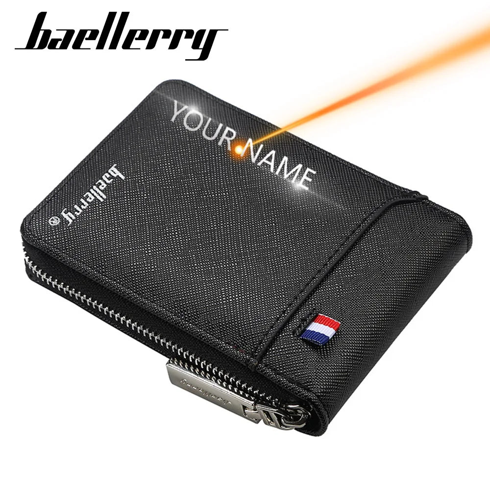 2021 New Men Card Holder Free Name Customized Zipper Slim Wallet 9 Card Holders Hight Quality PU Leather ID Card Holder For Men