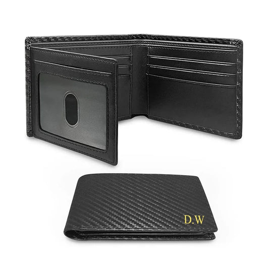 Free Custom Letters Slim Minimalist Tri-Fold Wallet Carbon Fiber RFID Blocking Men's Wallet With ID Window Card Slots